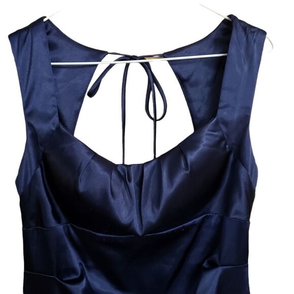 Windsor Metallic Blue Satin Side Pleats Tie Around Bodycon Dress Size 13 NWT - Picture 4 of 16
